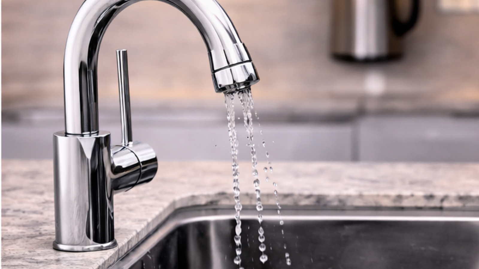 Leaking kitchen faucet with active dripping water